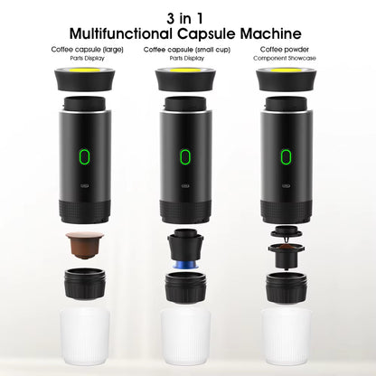 Electric Portable Coffee Machine Portable Italian Espresso Machine for Car & Home 3-In-1 Capsule Powder Travel Coffee Maker