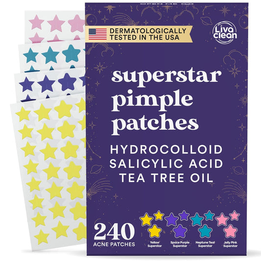 Star Pimple Patches for Face W/Hydrocolloid, Salicylic Acid & Tea Tree, 240 Patches, Hydrocolloid Acne Patch, Cute Star Pimple Patch for Healing Stickers Zit Superstar