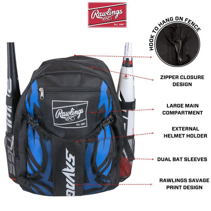 | SAVAGE Backpack Equipment Bag | Tball Youth Baseball & Softball | Multiple