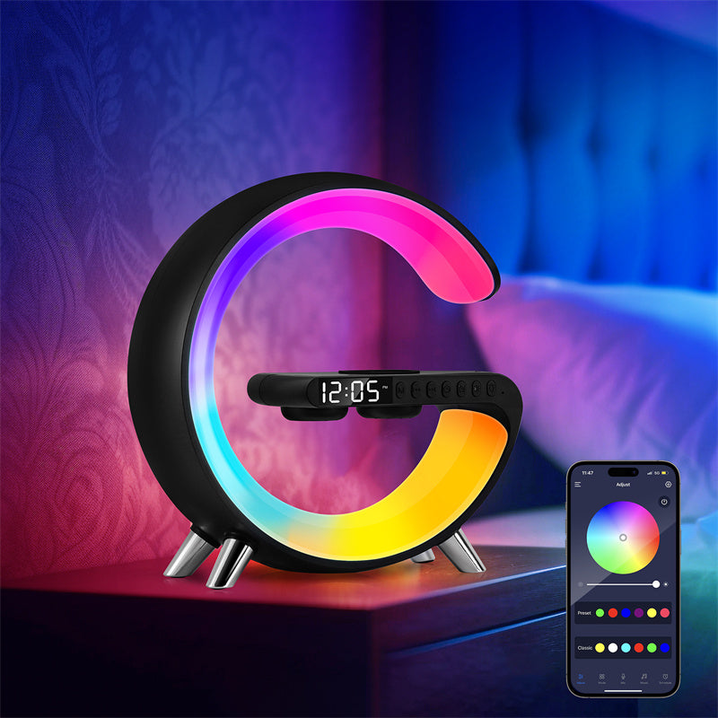 Intelligent G Shaped LED Lamp Bluetooth Speaker Wireless Charger Atmosphere Lamp App Control for Bedroom Home Decor