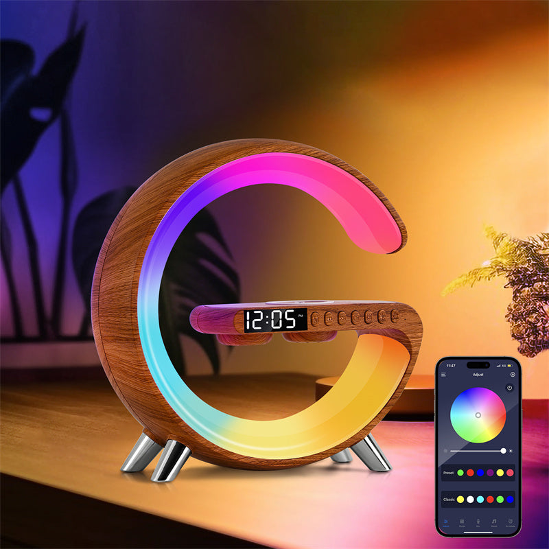 Intelligent G Shaped LED Lamp Bluetooth Speaker Wireless Charger Atmosphere Lamp App Control for Bedroom Home Decor