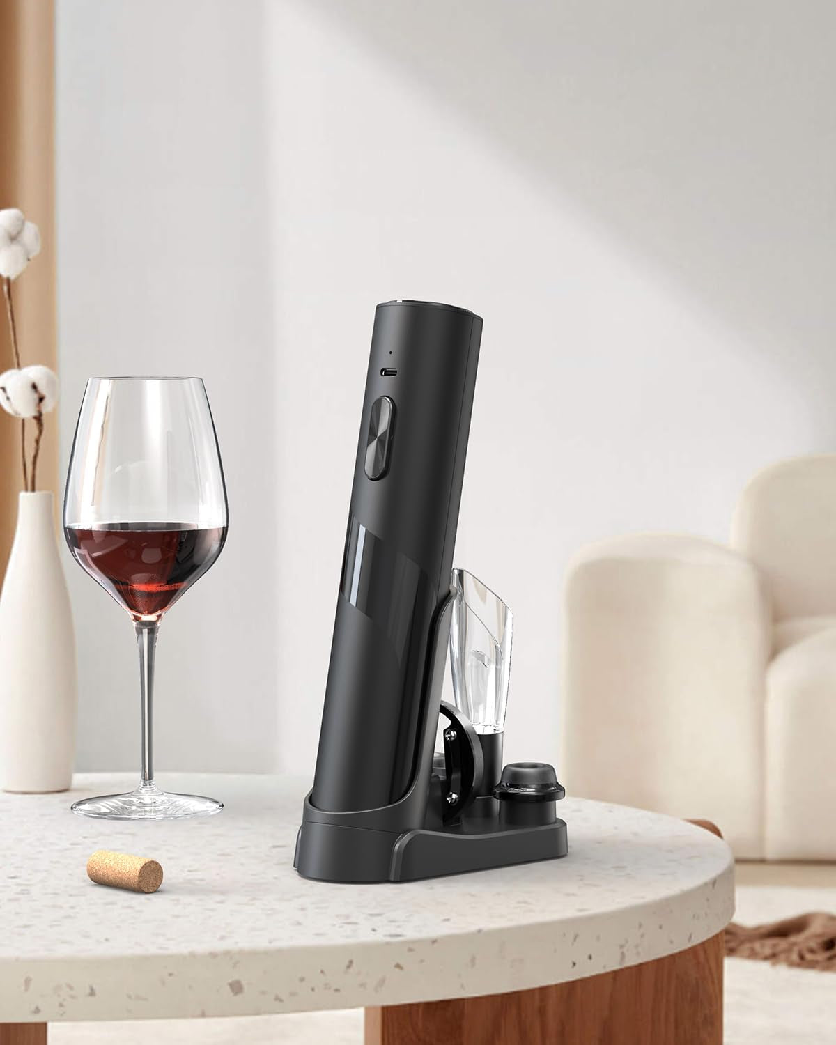 Rechargeable Wine Opener Electric Wine Bottle Opener 7-In-1 Wine Gift Set with Electric Vacuum Pump, Charging Station, Foil Cutter, Wine Aerator Pourer and 2 Wine Stoppers