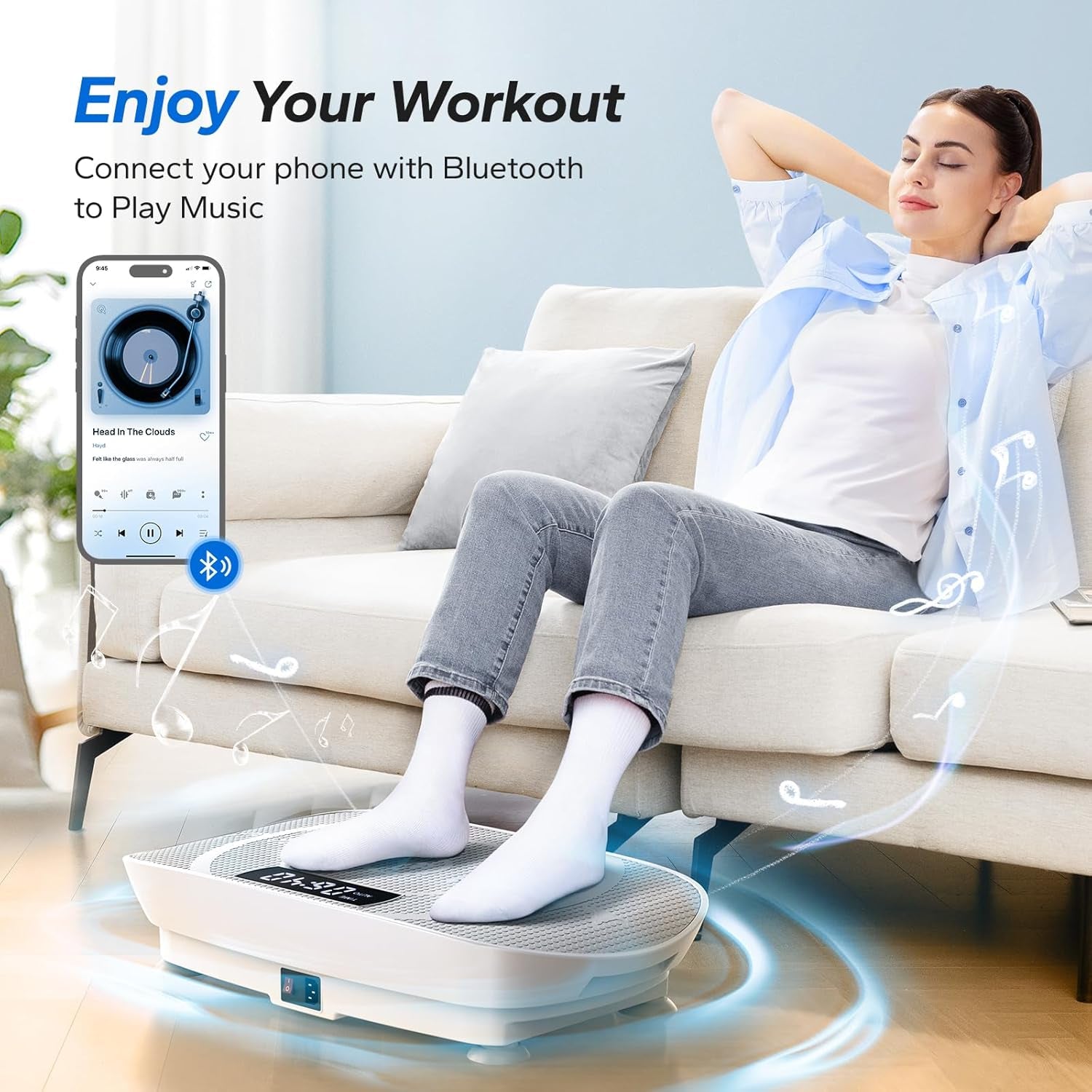 Vibration Plate Exercise Machine, Whole Body Workout Equipment for Women, Bluetooth and Silicone Pedal, Vibration Plate for Lymphatic Drainage, Vibrate Fitness Platform for Weight Loss