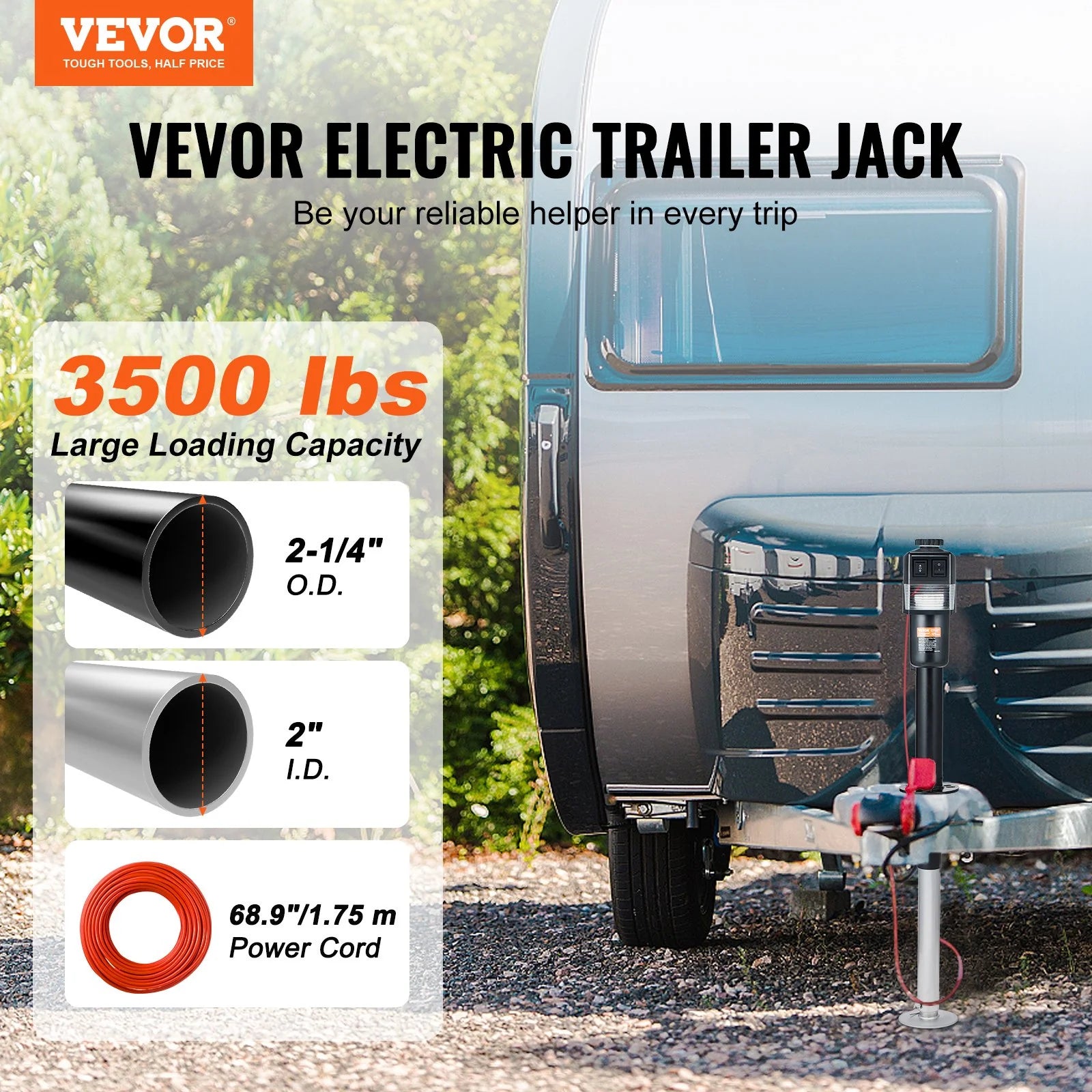 VEVOR Electric Trailer Jack, Power Tongue Jack Weight Capacity 3500 Lbs, 9.84-33.85 Electric Tongue Jack with Waterproof Cover for Lifting RV Trailer, Horse Trailer, Utility Trailer, Yacht Trailer