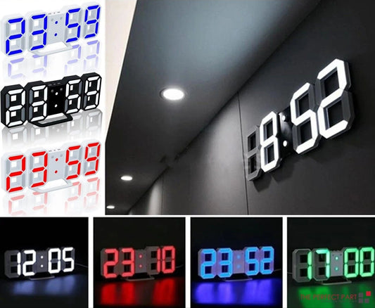 Digital 3D LED Big Wall Desk Alarm Clock Snooze 12/24 Hours Auto Brightness USB