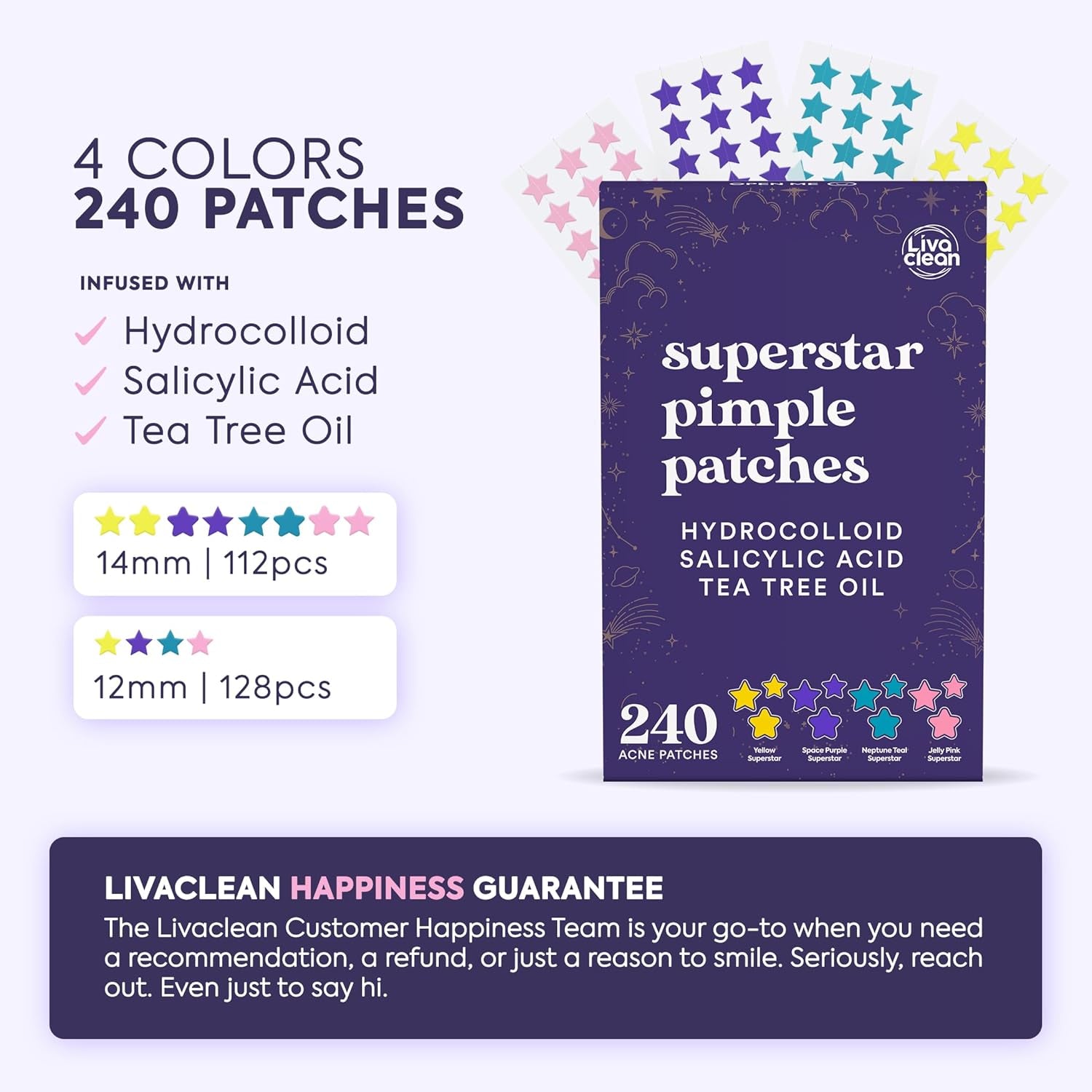 Star Pimple Patches for Face W/Hydrocolloid, Salicylic Acid & Tea Tree, 240 Patches, Hydrocolloid Acne Patch, Cute Star Pimple Patch for Healing Stickers Zit Superstar